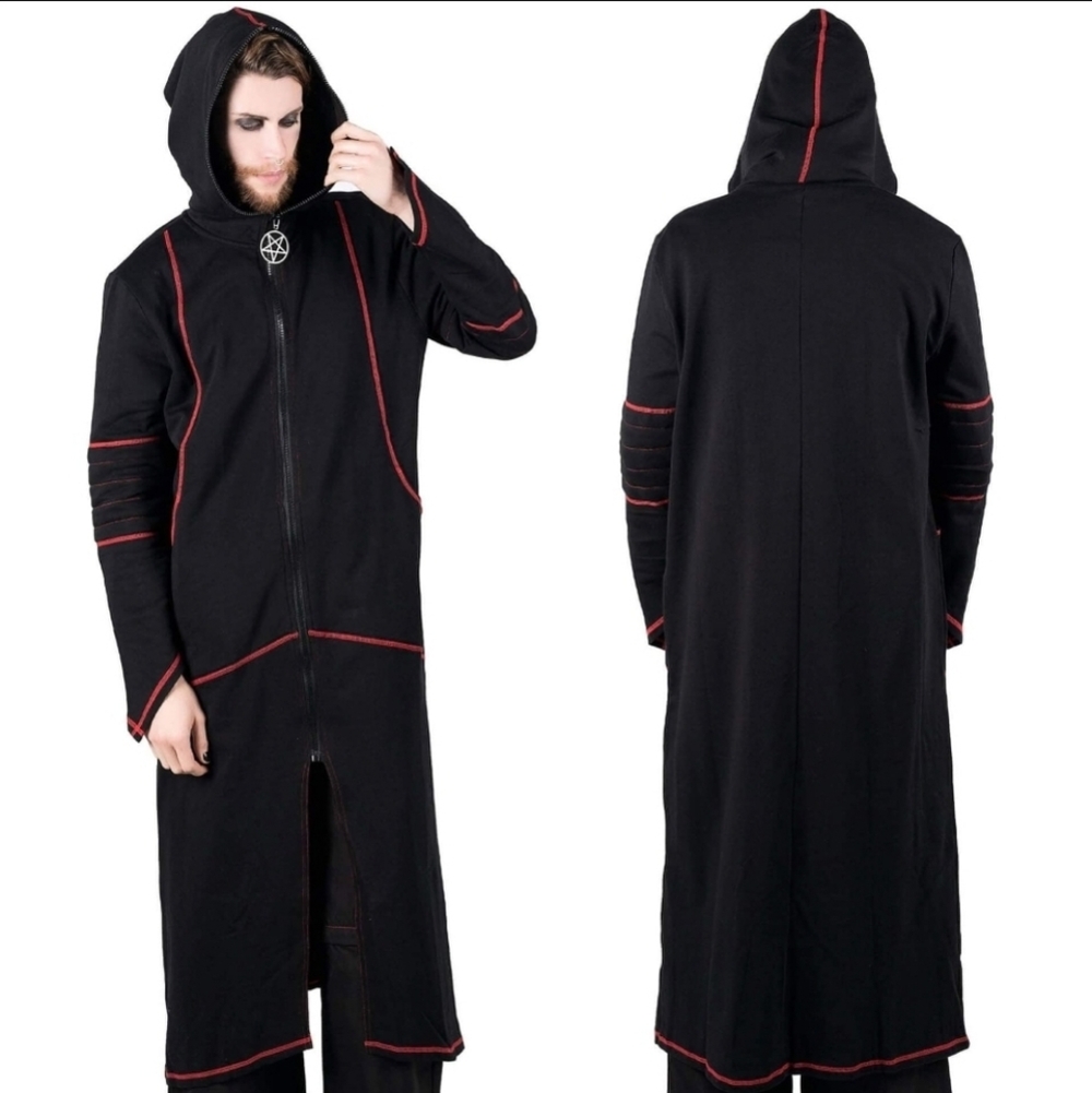 Killstar ✦ Darkside Longline Hooded Jacket ✦ Black Cotton Blend Zip Front L NWT